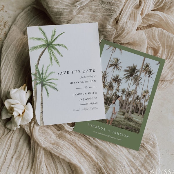 Save the Date Destination Wedding, Tropical Save the Date Template, Palm Tree Save the Date, Beach Wedding, Printable Wedding Invitations