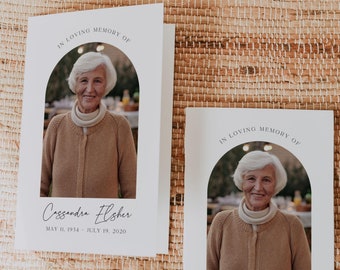 Elegant Funeral Program Canva Template, Editable Memorial Template for Woman, Celebration of Life Program, Minimalist Funeral Program