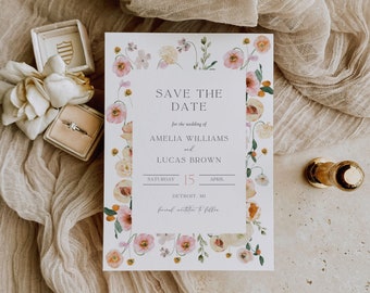 Spring Save the Date, Spring Wedding, Colorful Floral Wedding Invitation, Save the Dates with Photo, Save Our Date Cards, Summer Wedding