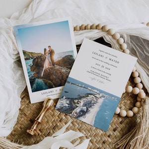 Cancun Wedding Invitation Printable, Tropical Destination Wedding Invite Template, Watercolor Beach Wedding Invitation with Photo