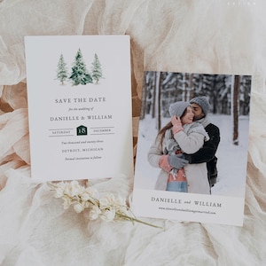 Pine Save the Date Template, Winter Save the Date, Forest Wedding Save the Date, Editable Save the Date Card, Christmas Wedding