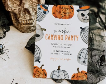 Pumpkin Carving Party Invitation, Halloween Party Invitation Editable, Spooky Pumpkin Carving Invitation, Printable Halloween Invite