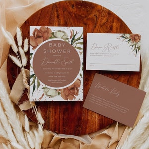 Boho Baby Shower Invite Bundle, Rust Orange Invitation Digital Download, Canva Baby Shower Invitation Template, Books for Baby image 1