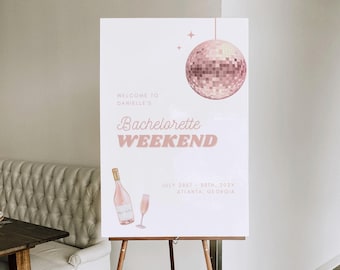 Retro Bachelorette Sign Template, Pink Disco Bachelorette Party, Bachelorette Welcome Sign Retro, Bachelorette Weekend Sign
