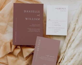 Dusty Rose Wedding Invitation Suite, Romantic Pink Wedding Invitation Editable Canva Template (Digital Download)