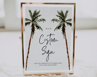 Palm Tree Wedding Sign Custom, Editable Tropical Wedding Table Sign Template, Custom Sign for Bridal Shower, Printable Wedding Sign Beach