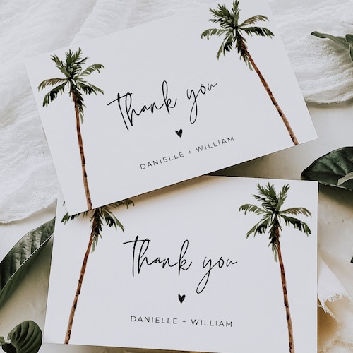 Palm Tree Thank You Cards Tropical Thank You Card Template - Etsy