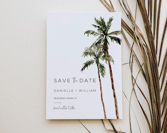 Palm Tree Save the Date Vorlage, Strandhochzeit Save the Date Karte druckbar, Tropical Save the Date bearbeitbare Vorlage, Hochzeit am Urlaubsort