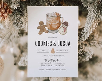 Cookies and Cocoa Invitation, Christmas Cookies Invitation, Hot Chocolate Party, Christmas Party Invitation Template, Printable Invitation