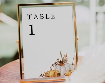 Rustic Fall Table Number Printable, Pumpkin Leaves Table Number Template, Autumn Wedding Table Sign, Fall Wedding Table Card Numbers