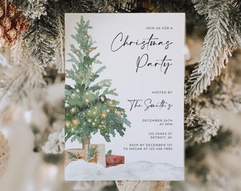 Christmas Party Invitation Canva, Holiday Party Invitation Template, Christmas Tree, Christmas Gifts, Christmas Party Invite Kids