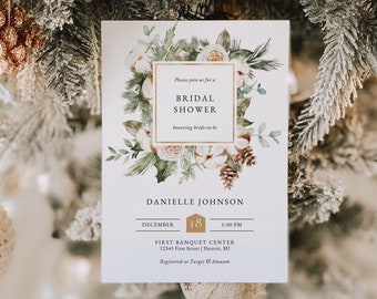 Winter Bridal Shower Invitation Instant Download, Rustic Bridal Shower Invitation Template, Winter Greenery Wedding Shower Invitation