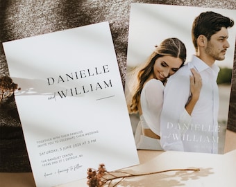 Modern Wedding Invitation Template, Photo Wedding Invitation, Minimalist Wedding Invitation with Photo, Black and White, Editable Template