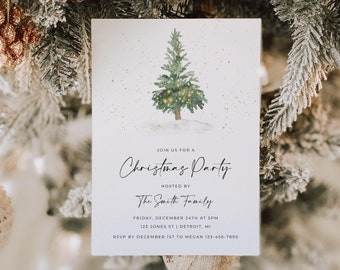 Christmas Tree Invitation, Christmas Dinner Invites, Holiday Party Invitation Template, Printable Christmas Invitations, Merry Christmas