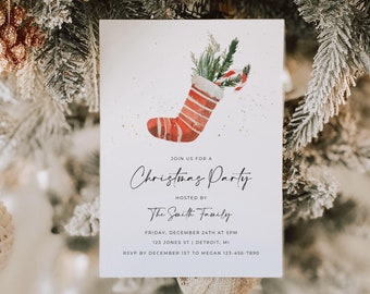 Christmas Party Invitation Template, Candy Cane Christmas Card, Holiday Party Invite, Christmas Invitation Instant Download