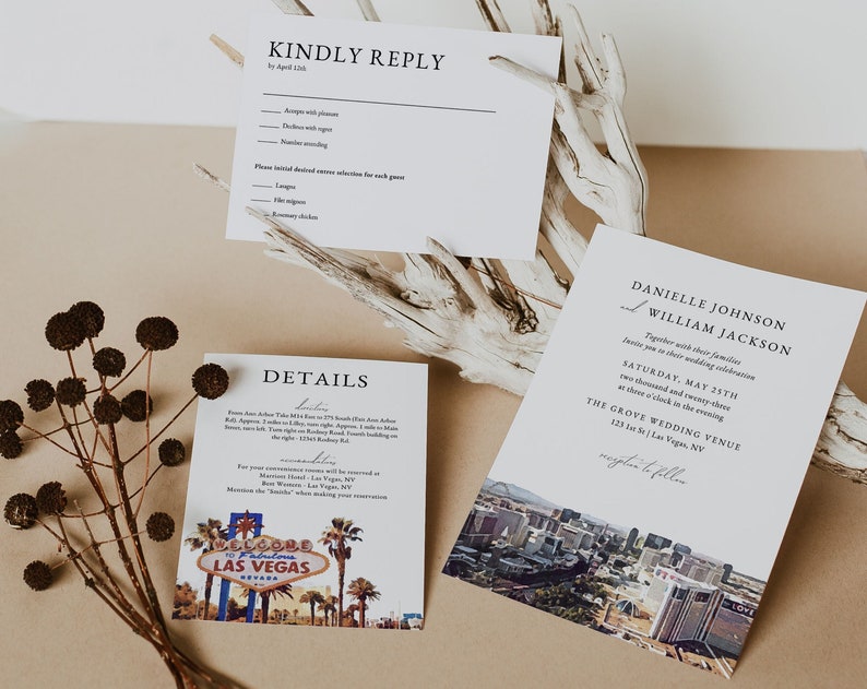 Las Vegas Wedding Invitation Printable Destination Wedding Invitation Suite Template Editable Wedding Invitation Set with