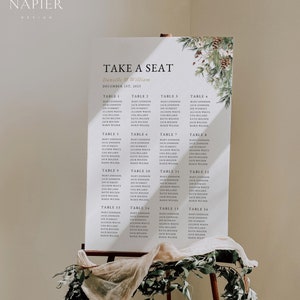 Rustic Winter Wedding, Seating Chart Template Printable, Christmas Wedding Seating Chart, Editable Seating Plan, Seating Chart Poster