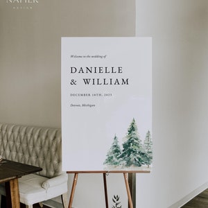 Pine Welcome Sign Wedding, Winter Wedding Welcome Sign Template, Christmas Welcome Sign, Printable Welcome Sign, Editable Welcome Board