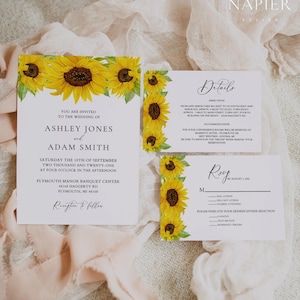 Sunflower Wedding Invitation Set, Rustic Wedding Invitation Suite, Country Wedding Invitation Template, Rustic Sunflower Invitation