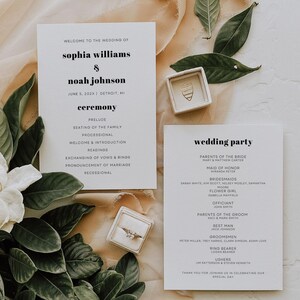 Modern Wedding Program Template, Minimalist Wedding Ceremony Program, Printable Wedding Program, Folded Program, Wedding Day Timeline