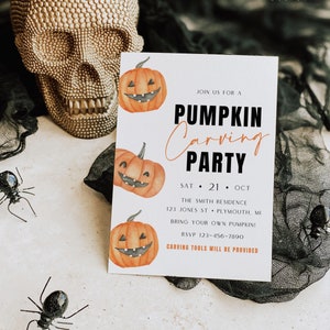 Halloween Pumpkin Carving Party Invitation Template, Halloween Party Invitation Editable, Jack o Lantern Invitation Printable