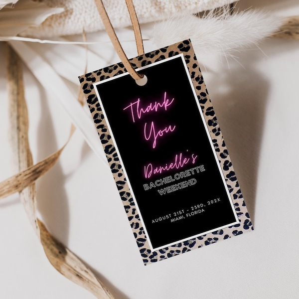 Bachelorette Gift Tags, Leopard Bachelorette Party Favor Tags, Printable Favor Tags Template, Neon Bachelorette Weekend Favor Tags