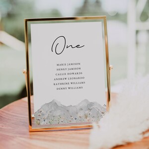 Berg Sitzplan Kartenvorlage, Wildblumen Hochzeit Tisch Sitzplan Vorlage, Tisch Sitzplan Hochzeit, Hochzeitstisch Zeichen