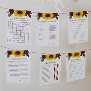 Sunflower and Rose Wedding Shower Games Printable, Sunflower Bridal Shower Games Editable Instant Download, Rustic Bridal Shower Sign