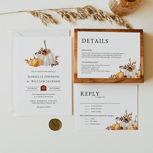 Pumpkin Wedding Invitation Suite, Autumn Wedding Invitation Suite, Rustic Fall Wedding Invitation Template, Editable Wedding Invitation