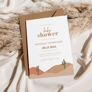 Abstract Desert Baby Shower Invite, Cactus Baby Shower Invitation Template, Boho Baby Shower Invitation Printable, Editable Invitation
