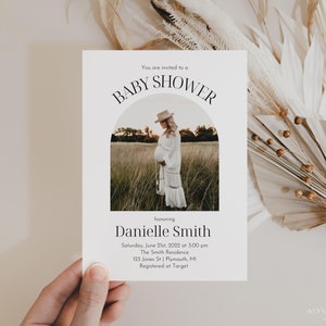 Modern Baby Shower Invitation with Picture, Gender Neutral Baby Shower Invite with Photo, Minimalist Baby Shower Invitation Simple