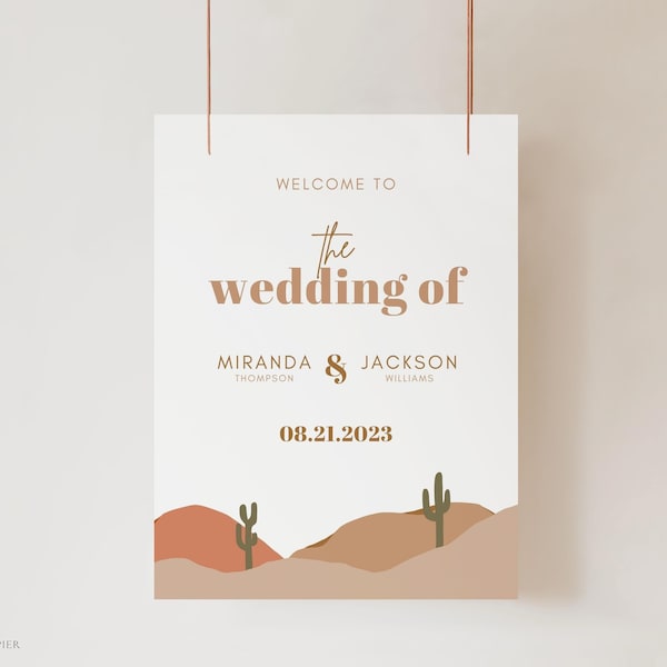 Boho Wedding Welcome Sign Template, Desert Wedding Sign Board, Cactus Wedding Welcome Sign Vertical, Editable Welcome Sign for Wedding