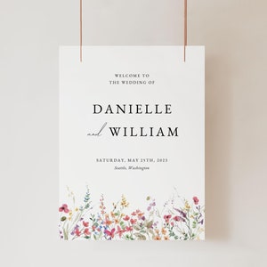 Spring Wildflower Wedding Sign, Spring Wedding Welcome Sign Template Download, Editable Welcome Sign Pink, Wildflower Wedding Welcome Sign