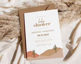Abstract Desert Baby Shower Invite, Cactus Baby Shower Invitation Template, Boho Baby Shower Invitation Printable, Editable Invitation