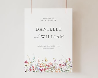 Spring Wildflower Wedding Sign, Spring Wedding Welcome Sign Template Download, Editable Welcome Sign Pink, Wildflower Wedding Welcome Sign