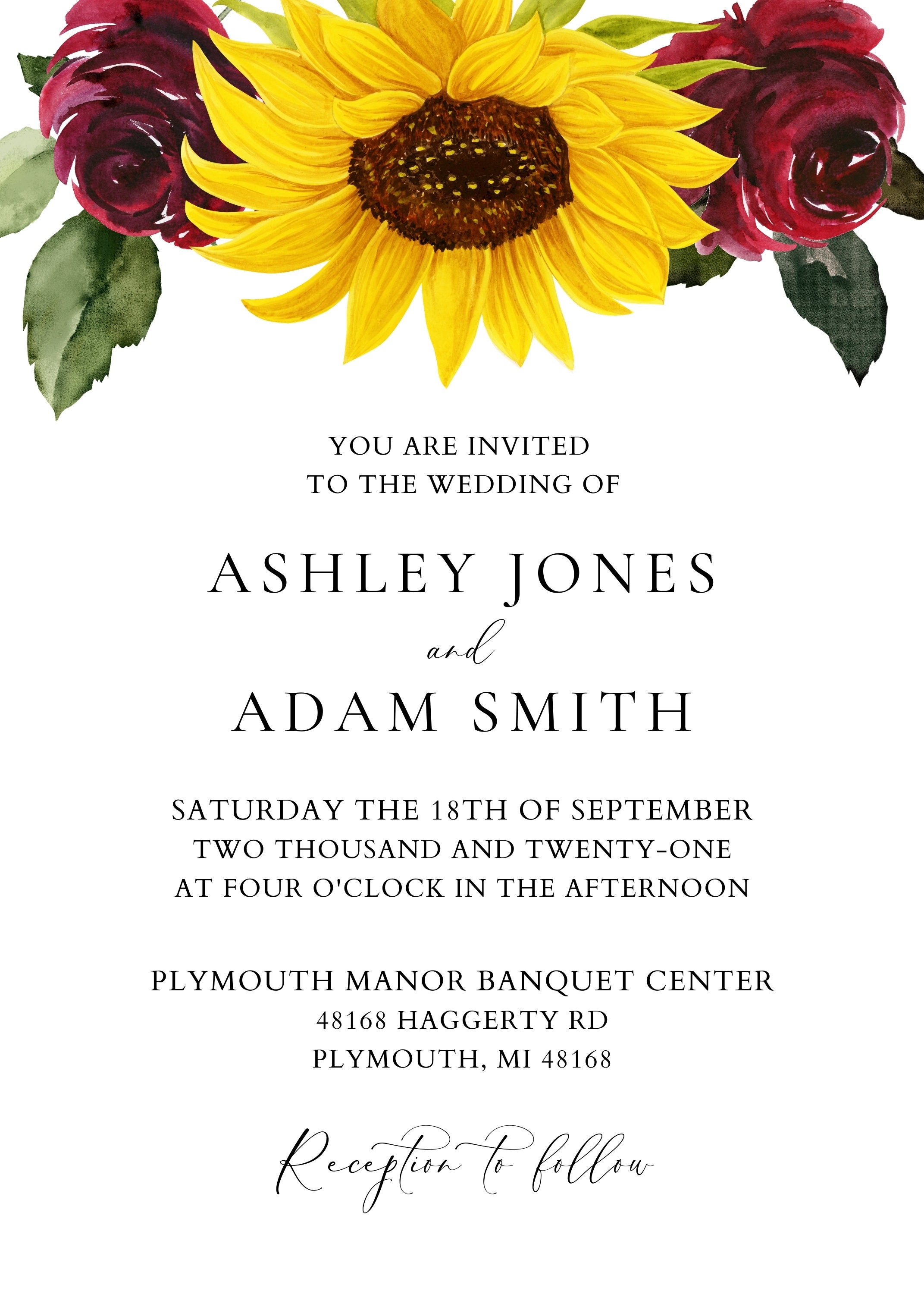 Printable Sunflower Wedding Invitation Template Sunflowers Etsy