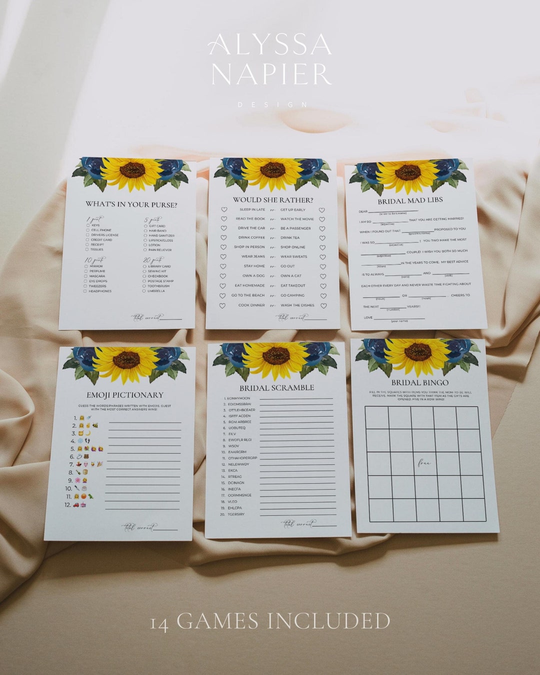 Sunflower Bridal Shower Games, Editable Bridal Shower Games Instant ...