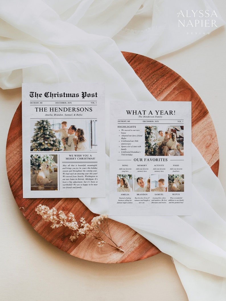 Christmas Newsletter Template Editable, Year In Review Christmas Card Template, Newspaper Christmas Card with Photo Printable Holiday Card image 2