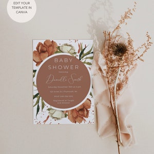 Boho Baby Shower Invite Bundle, Rust Orange Invitation Digital Download, Canva Baby Shower Invitation Template, Books for Baby image 2