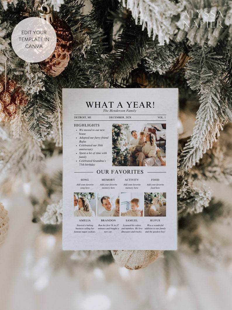 Christmas Newsletter Template Editable, Year In Review Christmas Card Template, Newspaper Christmas Card with Photo Printable Holiday Card image 4