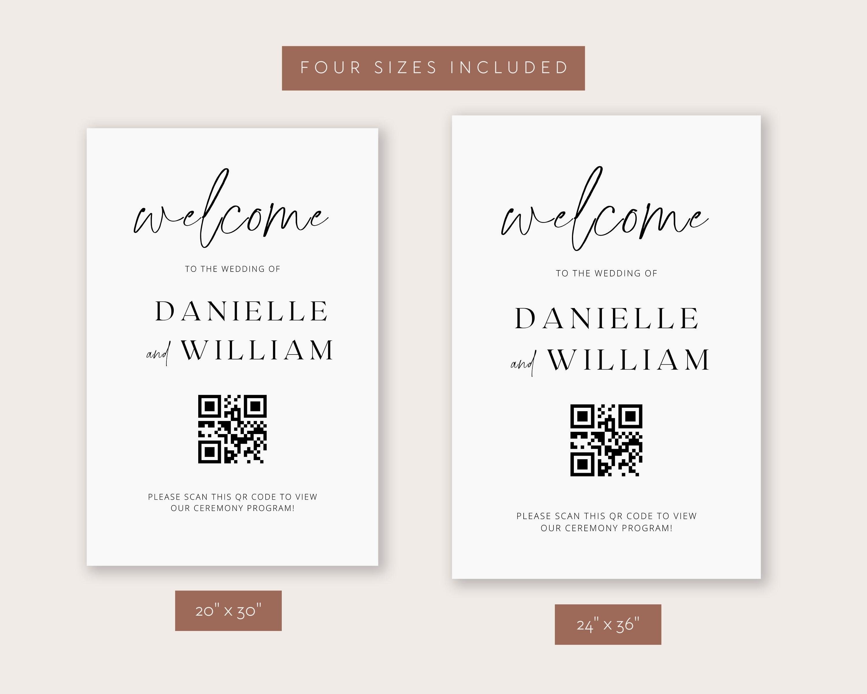 Wedding Welcome Sign With QR Code, Minimalist Wedding Program Sign ...