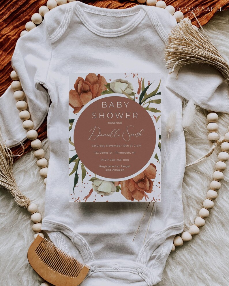 Boho Baby Shower Invite Bundle, Rust Orange Invitation Digital Download, Canva Baby Shower Invitation Template, Books for Baby image 5
