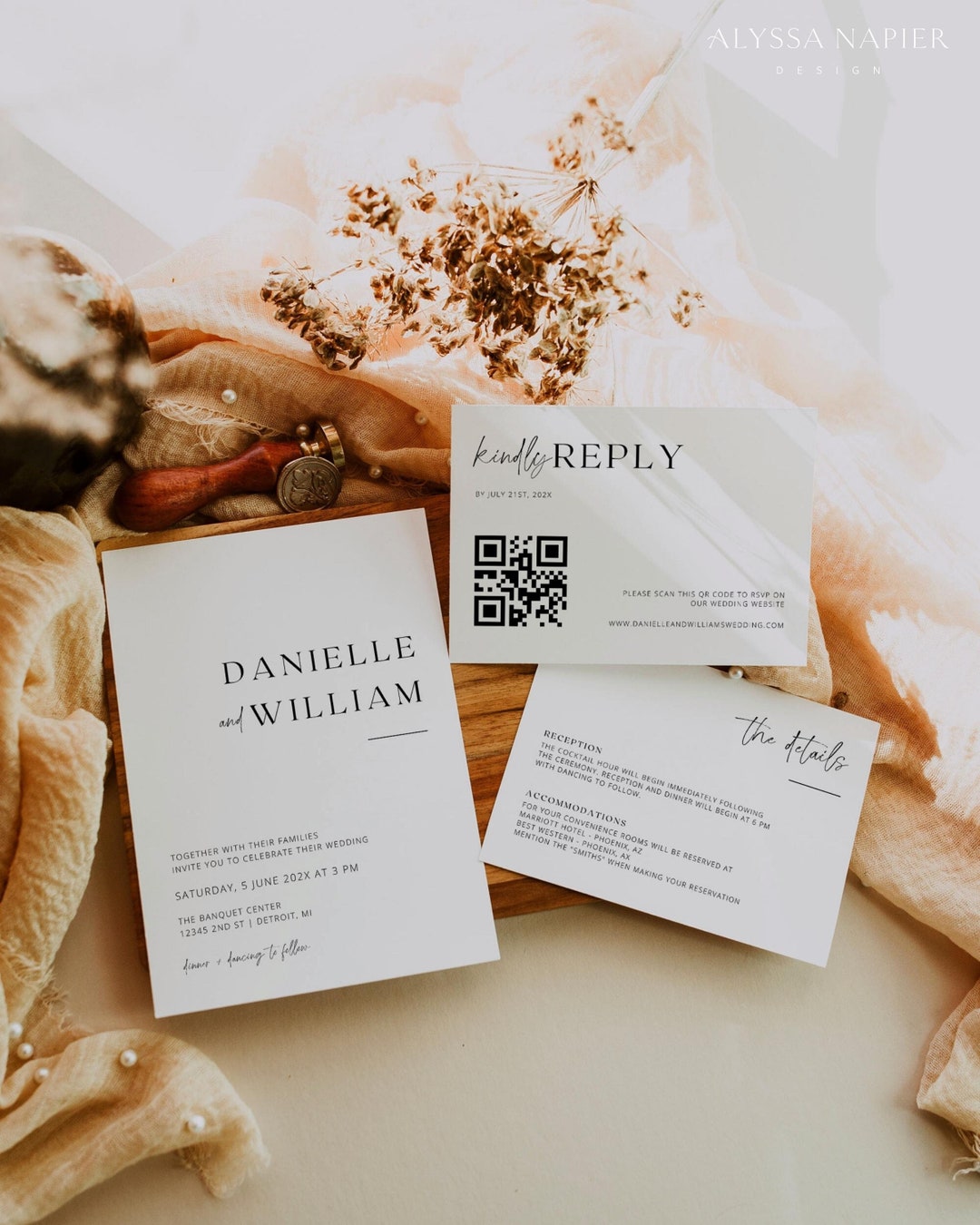 Wedding Invitation With QR Code RSVP, Minimalist Wedding Invitation Set ...