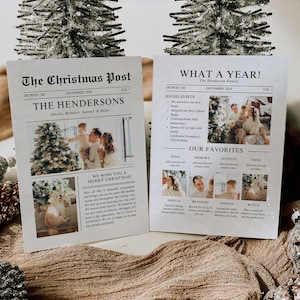 Christmas Newsletter Template Editable, Year In Review Christmas Card Template, Newspaper Christmas Card with Photo Printable Holiday Card image 1