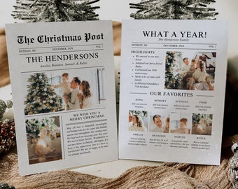 Christmas Newsletter Template Editable, Year In Review Christmas Card Template, Newspaper Christmas Card with Photo Printable Holiday Card