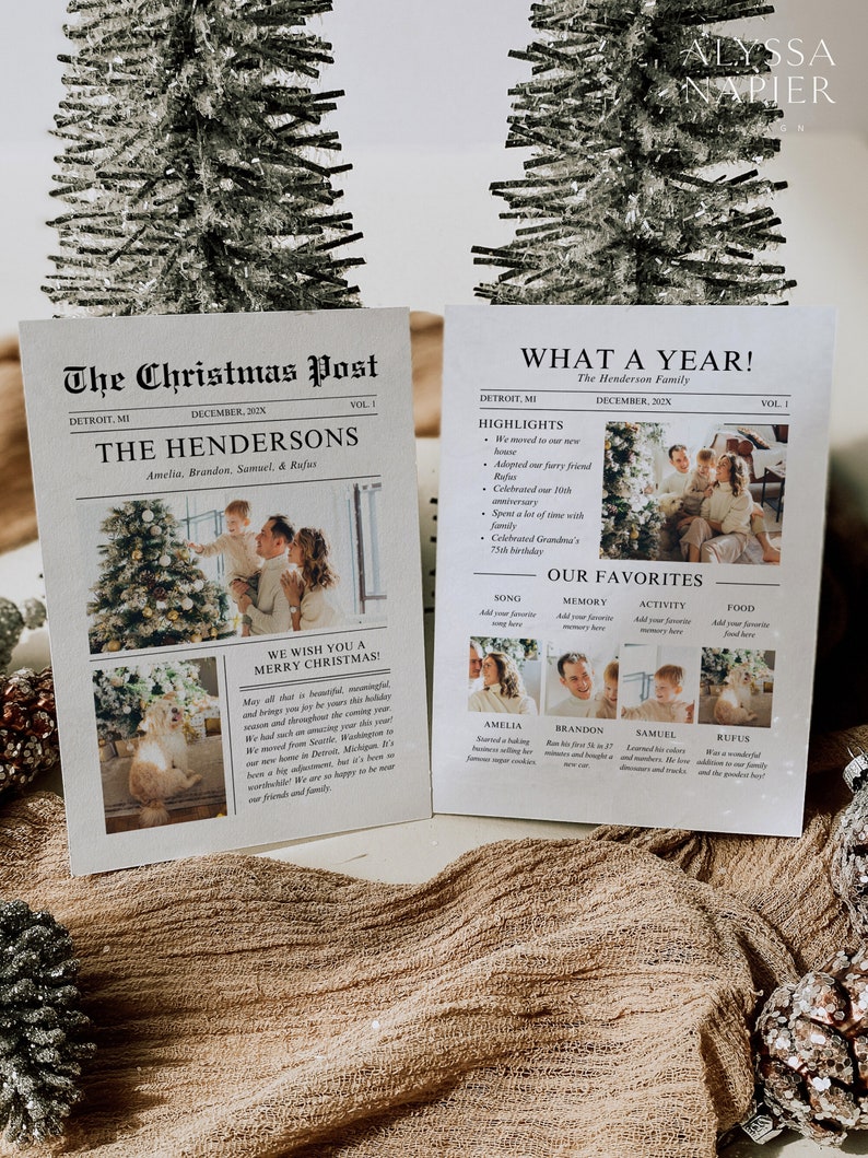 Christmas Newsletter Template Editable, Year In Review Christmas Card Template, Newspaper Christmas Card with Photo Printable Holiday Card image 1