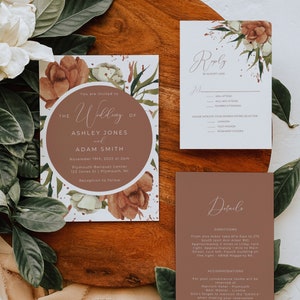 Terracotta Wedding Invitation Suite, Rust Wedding Invite Set, Desert Wedding Invitation with RSVP, Boho Floral Wedding Invite Printable image 4