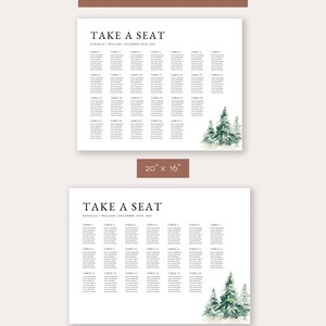 Pine Tree Wedding Seating Chart Sign Template, Winter Wedding Seating ...