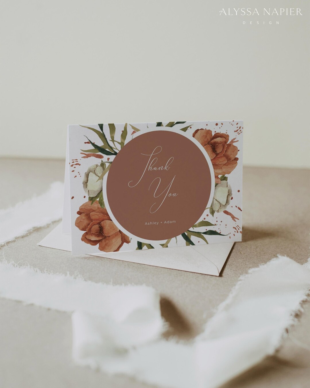 Boho Thank You Card Printable, Terracotta Floral Thank You Card Wedding ...