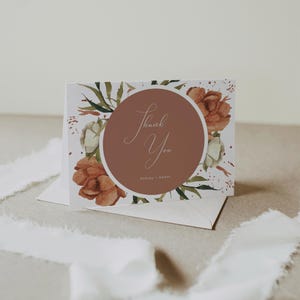 Boho Thank You Card Printable, Terracotta Floral Thank You Card Wedding Thank You Card Boho Fall Desert Wedding Thank You Card Template